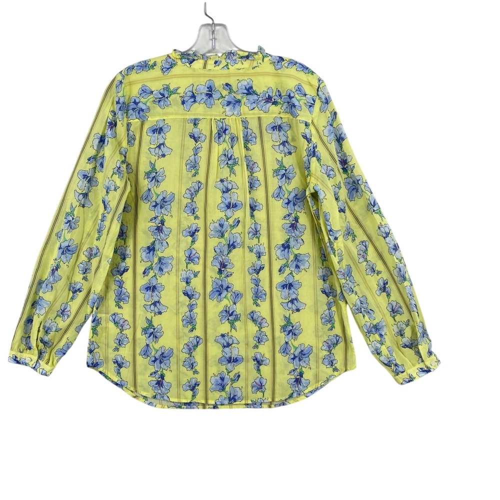 Talbots Plus Womens 3X Yellow Floral Ruffle Button Front Cotton Blouse Top 11/20